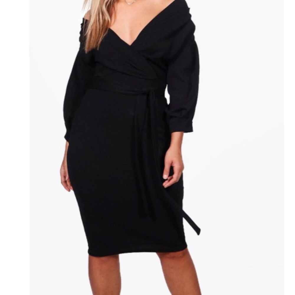 Boohoo Off The Shoulder Wrap Midi Dress